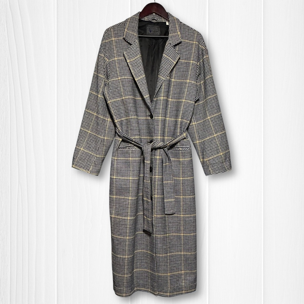 EUC Levi's Wool Blend Houndstooth Plaid Belted Trench Coat Womens XL